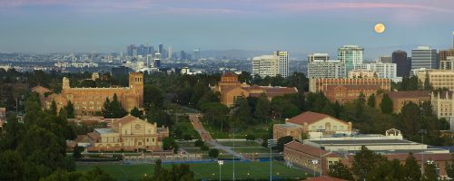 UCLA and L.A. skyline, with moon