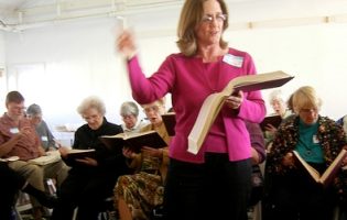 Keating leads a singing at the 2008 All-California Sacred Harp Convention in San Pedro.