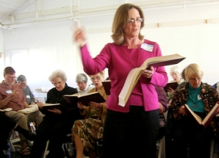 Keating leads a singing at the 2008 All-California Sacred Harp Convention in San Pedro.