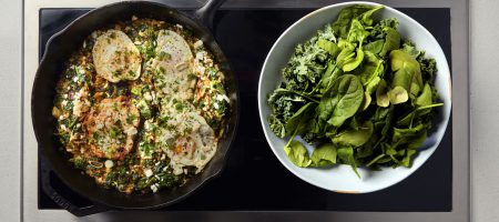 Bruin Plate's legendary green shakshuka — sheer yumminess in a skillet