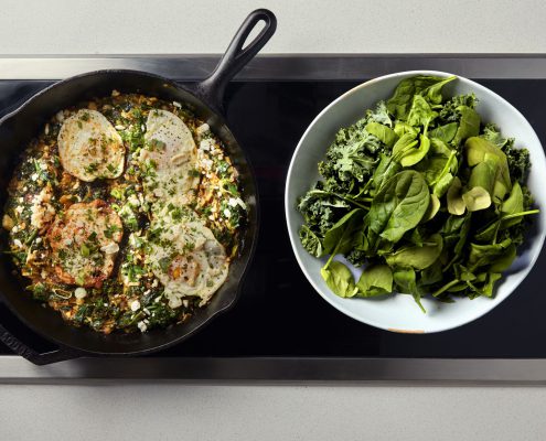 Bruin Plate's legendary green shakshuka — sheer yumminess in a skillet