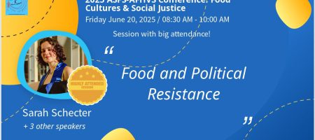 Award presented to Sarah Schecter for highly attended session. The presentation was on food and political resistance.